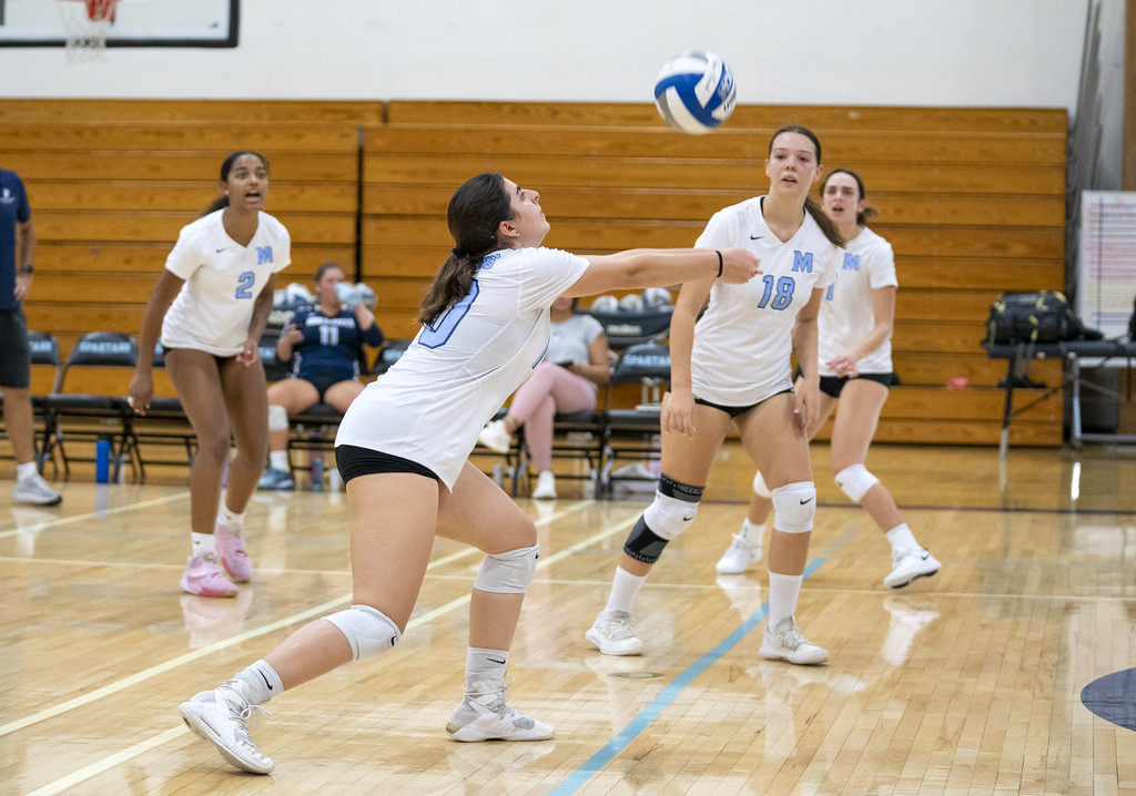 MiraCosta women's volleyball player passes the ball to a teammate during a recent game.